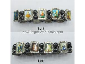 Hematite Beads and Alloy Spacer Religious Bracelet 7.8inch